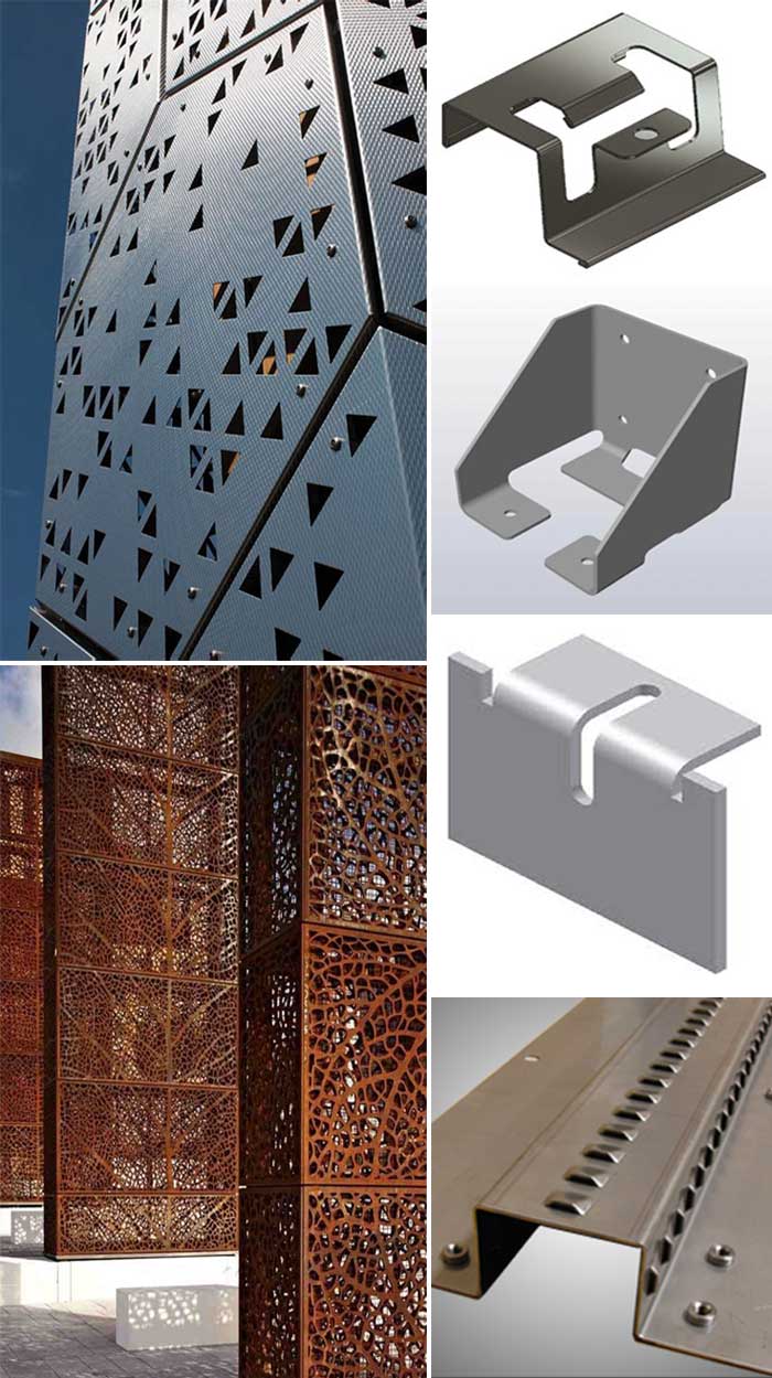 Moucharabiehs, claustras, balustrades, garde-corps, balcons, pergolas, clôtures,
marquises, escaliers, façades. En acier, inox, alu, corten, découpés laser